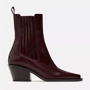Zara Heeled Leather Cowboy Ankle Boots